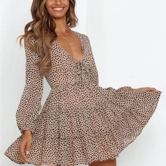 Hello Molly Size M Goodnight Macaroon Plans Tonight Leopard Lace Up Tiered Dress - Picture 2 of 12